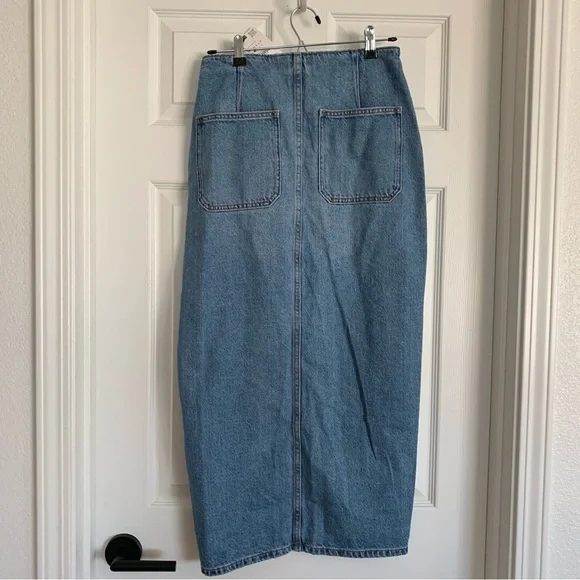[🌟 PRICE FIRM] ZARA Denim Crossover Midi Skirt Blue Jean Pencil Skirt w/ Slit - Picture 8 of 15